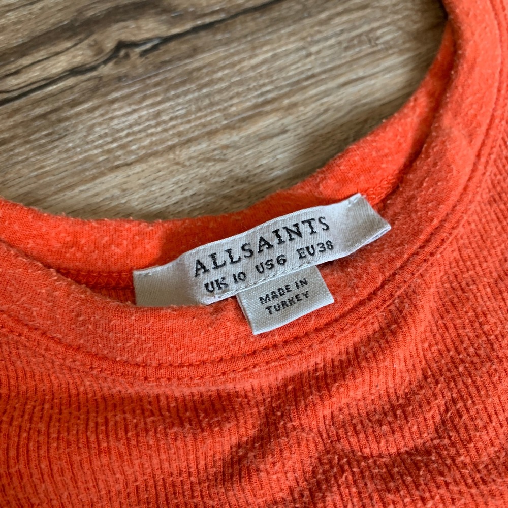 AllSaints Nino Bodysuit - Orange Ribbed Sleeveless Scoop Neck - Size US 6